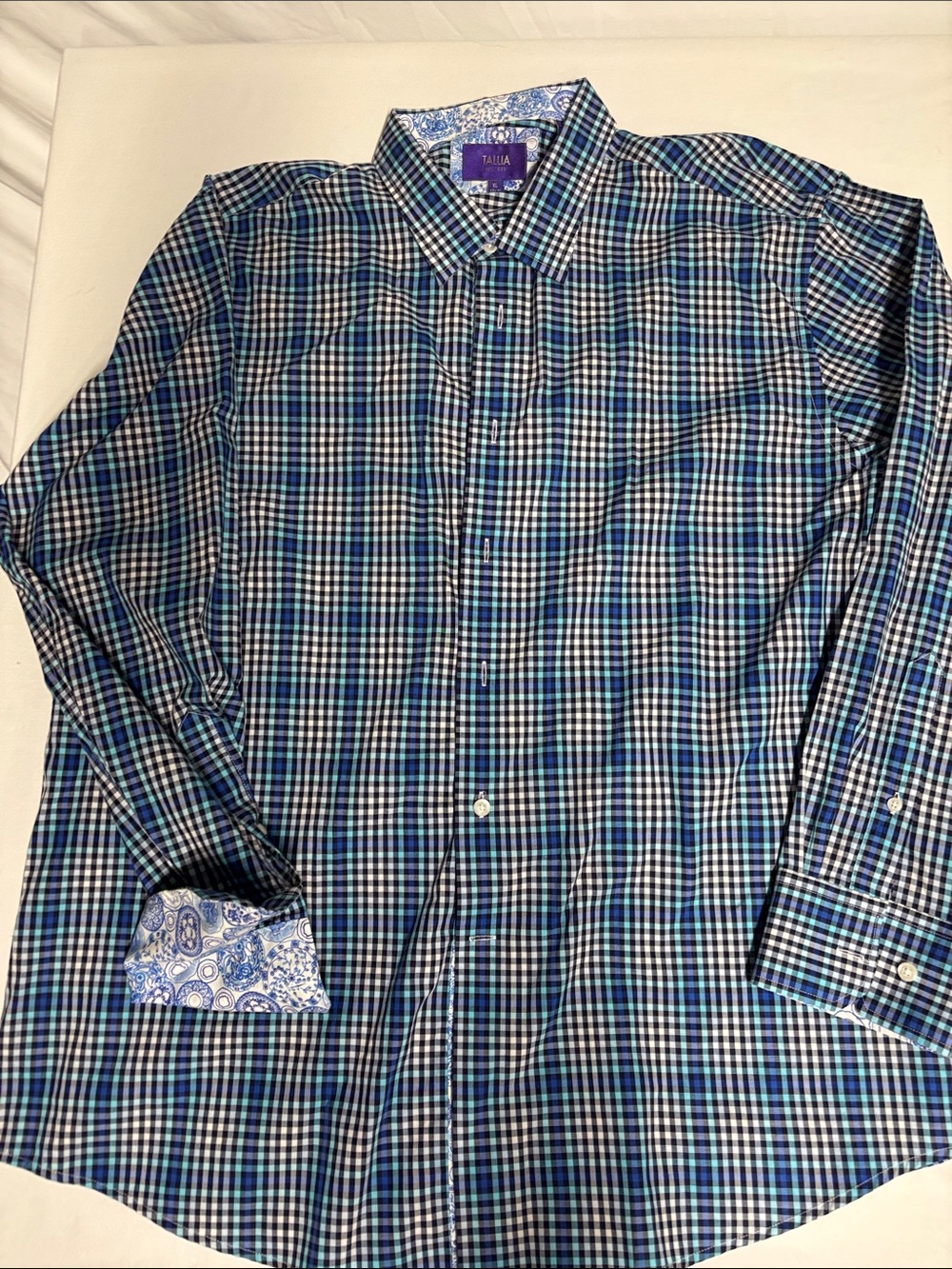 Tallia Est. 1893 Men's XL 17.5 Blue Floral Pinstripe Dress Shirt 100% Cotton Con